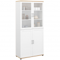 Vitrine buffet haut H. 176 cm VITO 4 portes blanc et bois