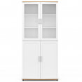 Vitrine buffet haut H. 176 cm VITO 4 portes blanc et bois