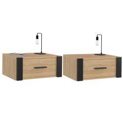 Lot de 2 tables de chevet murales ONYX étagère suspendue bois et noir