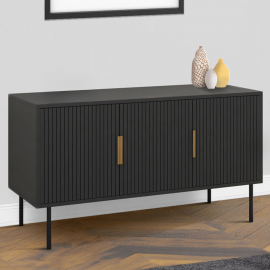 Buffet 110 cm MARCEL noir 3 portes effet lattes