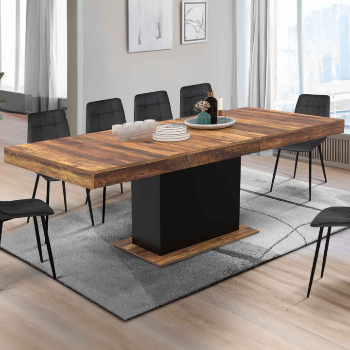 Mesa de comedor extensible de madera oscura y negra 6-10 personas - EDEN | ID Market