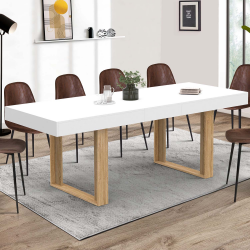 Mesa de comedor rectangular extensible 6-10 personas blanco y madera - PHOENIX | ID Market