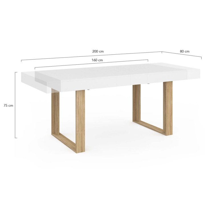 Mesa de comedor rectangular extensible 6-10 personas blanco y madera - PHOENIX | ID Market