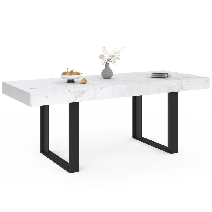 Mesa de comedor rectangular extensible para 6-10 personas en mármol y negro - PHOENIX | ID Market