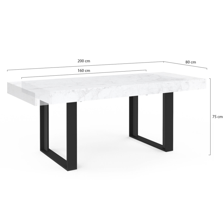 Mesa de comedor rectangular extensible para 6-10 personas en mármol y negro - PHOENIX | ID Market