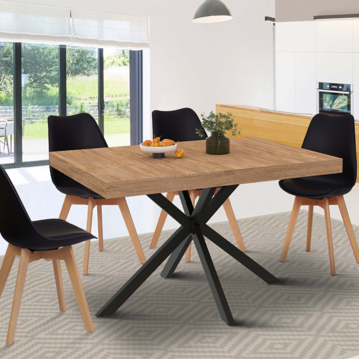 Mesa de comedor rectangular 110cm 4-6 personas madera y pata de araña negra ALIX - | ID Market