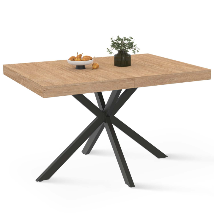 Mesa de comedor rectangular 110cm 4-6 personas madera y pata de araña negra ALIX - | ID Market