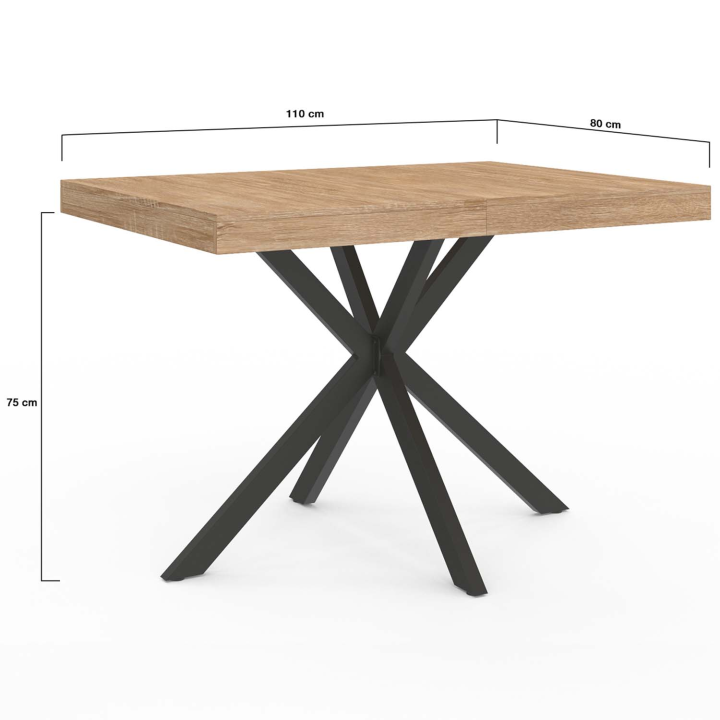 Mesa de comedor rectangular 110cm 4-6 personas madera y pata de araña negra ALIX - | ID Market