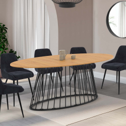 Mesa de comedor ovalada para 10 personas con tablero de madera y pata de alambre de metal negro - YUNA | ID Market