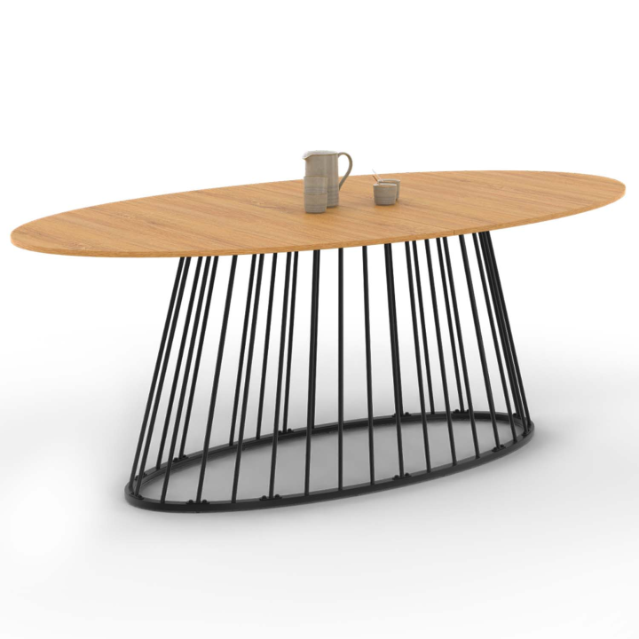 Mesa de comedor ovalada para 10 personas con tablero de madera y pata de alambre de metal negro - YUNA | ID Market