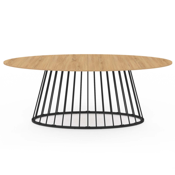 Mesa de comedor ovalada para 10 personas con tablero de madera y pata de alambre de metal negro - YUNA | ID Market