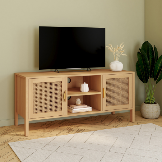 Meuble TV 110 cm EDHEN 2 portes avec cannage