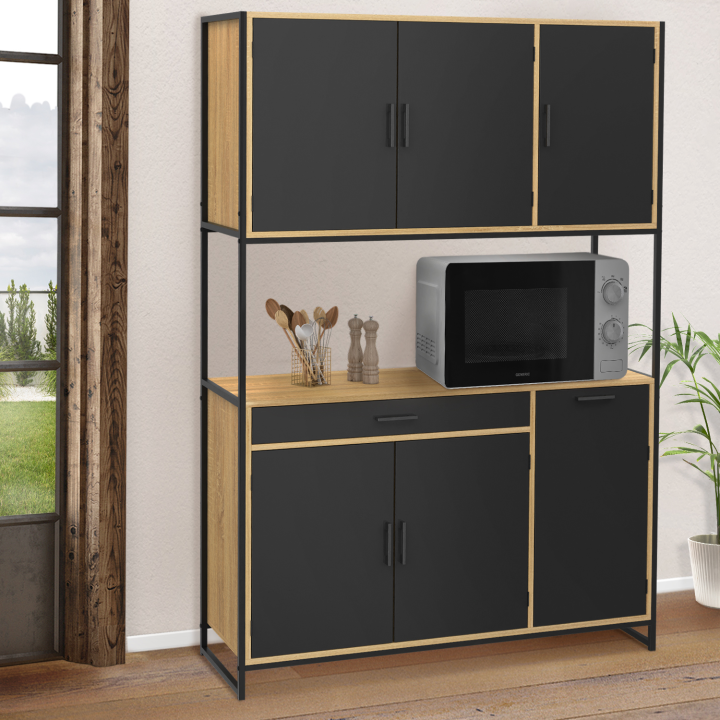 Buffet de cuisine 120 CM BOSTON meuble 6 portes design industriel + tiroir