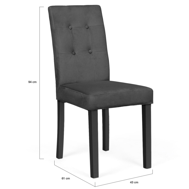 Lot de 4 chaises POLGA capitonnées en velours gris pieds noirs