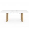 Table à manger extensible rectangle PHOENIX blanc pieds bois 160-200 cm