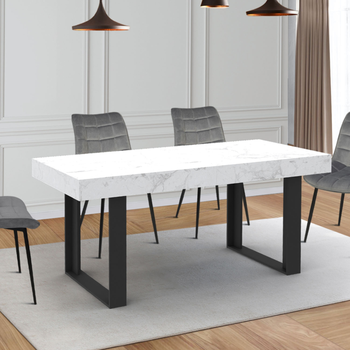 Mesa de comedor rectangular extensible para 6-10 personas en mármol y negro - PHOENIX | ID Market