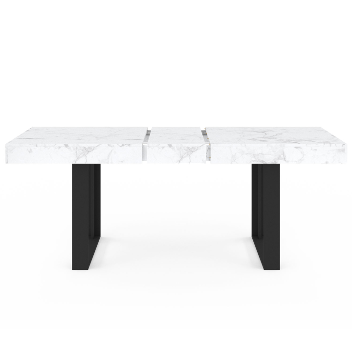 Mesa de comedor rectangular extensible para 6-10 personas en mármol y negro - PHOENIX | ID Market