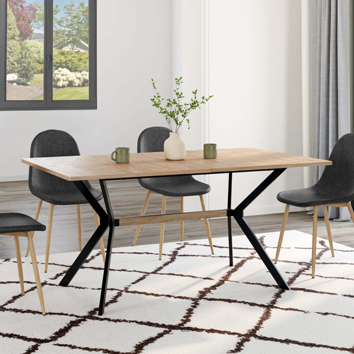 Mesa de comedor rectangular de diseño industrial en madera y negro - LOUISON | ID Market