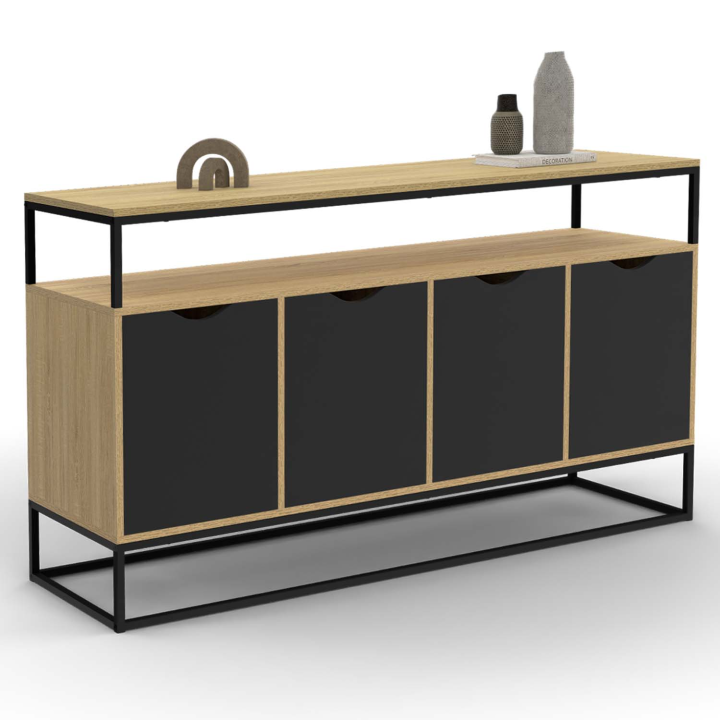 Buffet 140 cm BOSTON 4 portes noires design industriel