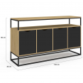 Buffet 140 cm BOSTON 4 portes noires design industriel