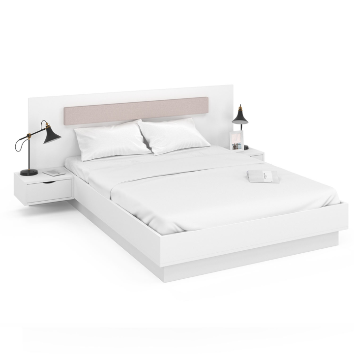 Lit double SANTA avec tête de lit + tables de chevet intégrées et sommier 140 x 190 cm blanc