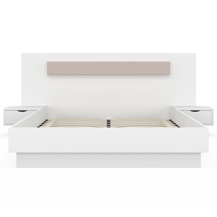 Lit double SANTA avec tête de lit + tables de chevet intégrées et sommier 140 x 190 cm blanc