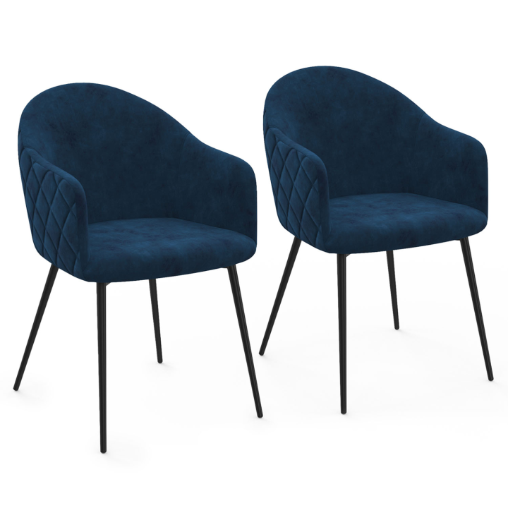 Lot de 2 chaises de salle à manger, fauteuils de table MOLY en velours gaufré bleu canard