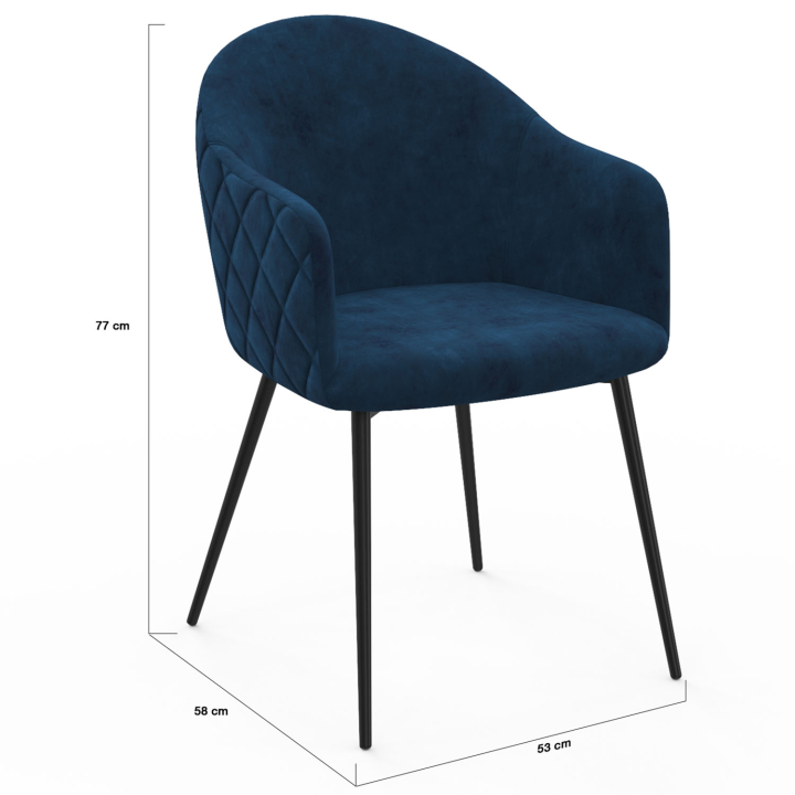 Lot de 2 chaises de salle à manger, fauteuils de table MOLY en velours gaufré bleu canard