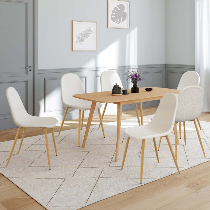 Lot de 6 chaises DARI en tissu bouclette pour salle à manger