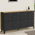 Buffet casier 139 cm ESTER 8 portes en métal noir plateau bois design industriel