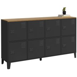 Aparador industrial de madera y metal negro con 8 puertas 139cm - ESTER | ID Market