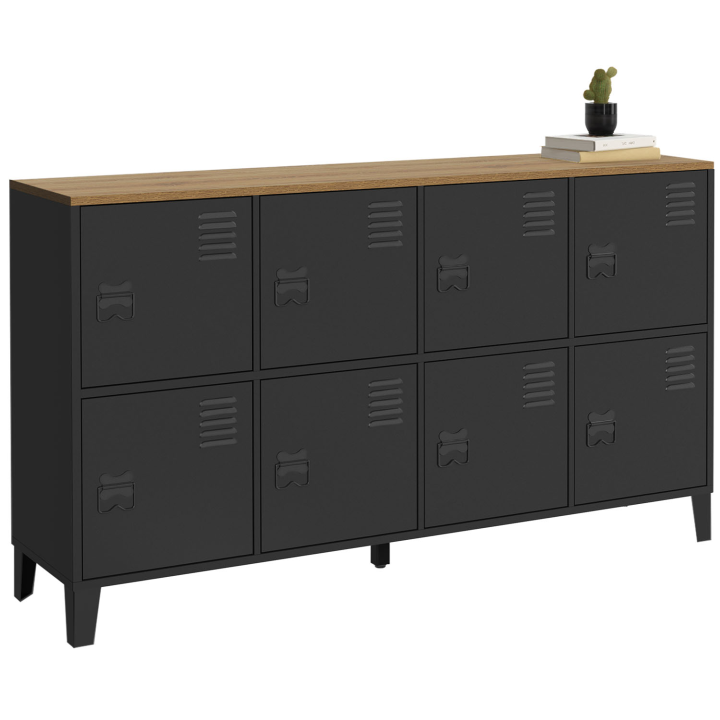 Aparador industrial de madera y metal negro con 8 puertas 139cm - ESTER | ID Market