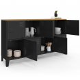 Buffet casier 139 cm ESTER 8 portes en métal noir plateau bois design industriel