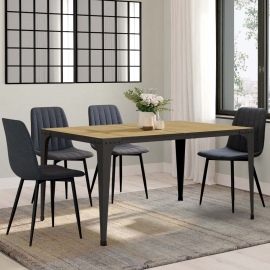 Table à manger rectangle NELLY 6 personnes bois et noir design industriel 150 cm