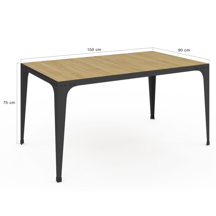 Table à manger rectangle NELLY 6 personnes bois et noir design industriel 150 cm