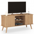 Meuble TV 110 cm JULIETTE effet lattes 2 portes