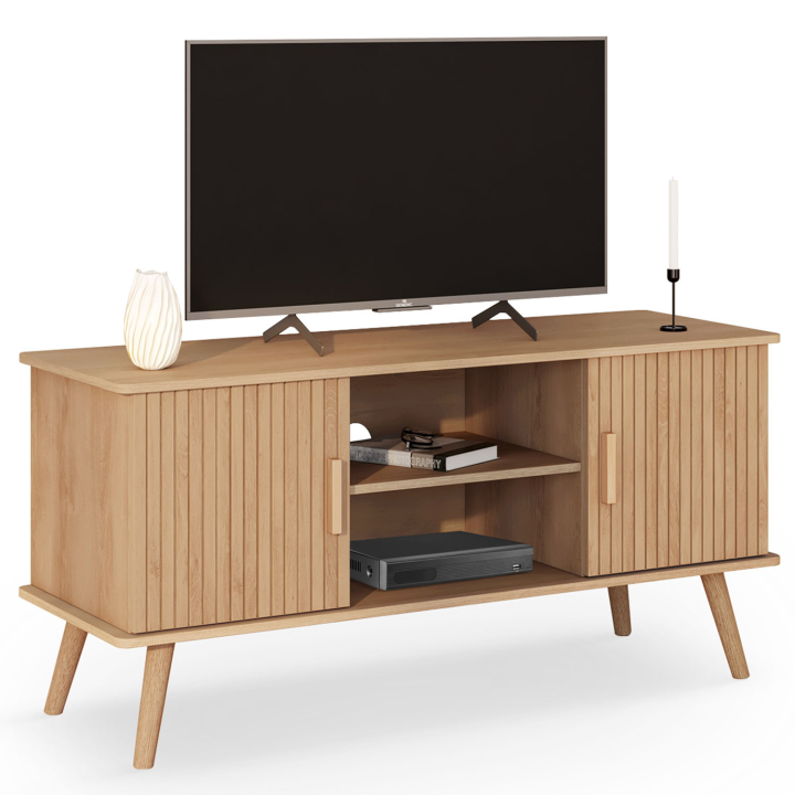 Mueble TV con 2 puertas efecto lamas 110cm - JULIETTE | ID Market