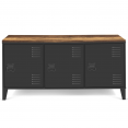 Buffet bas 113 cm ESTER 3 portes métal noir plateau bois foncé effet vieilli HAWKINS design industriel