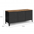 Buffet bas 113 cm ESTER 3 portes métal noir plateau bois foncé effet vieilli HAWKINS design industriel