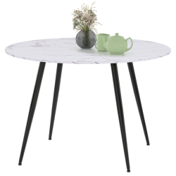 Mesa de comedor redonda 4-6 personas efecto mármol blanco 110cm - AMELIA | ID Market