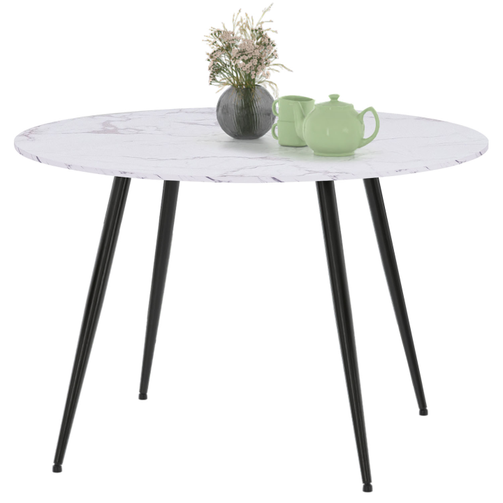 Mesa de comedor redonda 4-6 personas efecto mármol blanco 110cm - AMELIA | ID Market