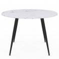 Table à manger ronde AMELIA 4-6 personnes effet marbre blanc ALASKA et pieds métal noir 110 cm