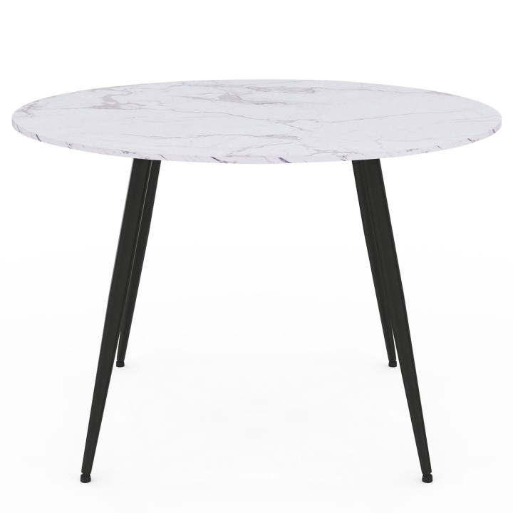 Mesa de comedor redonda 4-6 personas efecto mármol blanco 110cm - AMELIA | ID Market