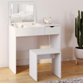 Coiffeuse ZELIA miroir rabattable avec 1 tiroir et 1 tabouret