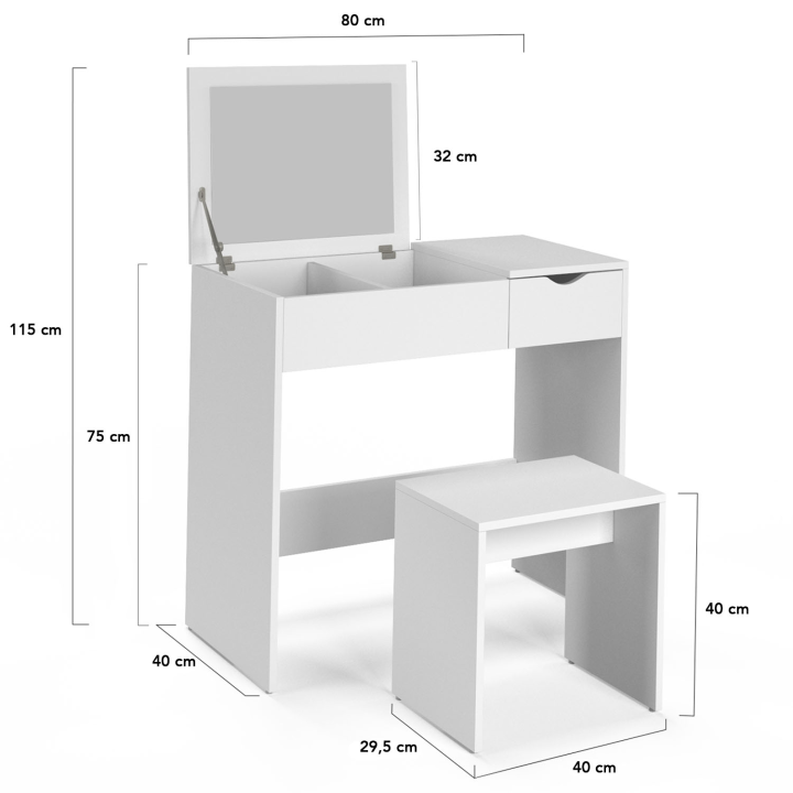 Mueble de tocador blanco con 2 cajones y espejo - ZELIA | ID Market