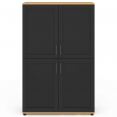 Buffet haut H. 125 cm VITO 4 portes noir et bois