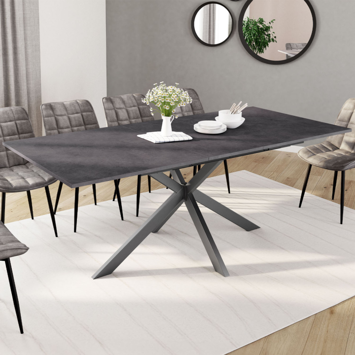 Mesa de comedor rectangular extensible con pata de araña gris - JASPE | ID Market