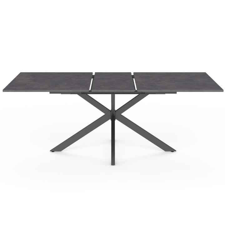 Table à manger extensible rectangle JASPE 6-10 personnes plateau effet béton pied araignée gris anthracite 160-200cm