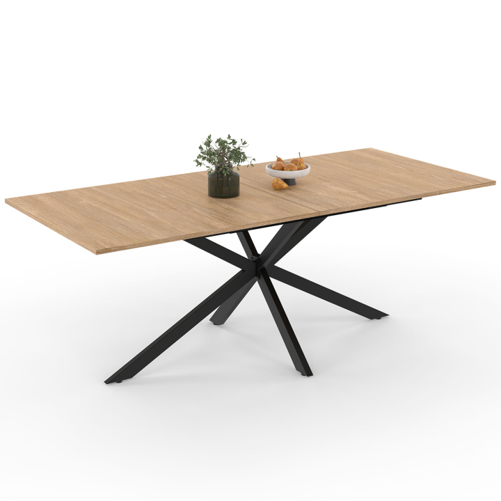 Table à manger rectangle ALIX 8 personnes pied araignée bois et noir 200 cm