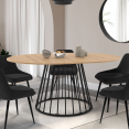 Table à manger extensible ronde YUNA 6-8 personnes plateau bois et pied filaire en métal noir 110 - 150 cm